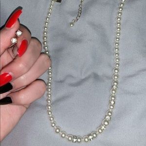 Pearl And Diamond Necklace with Diamond Earrings